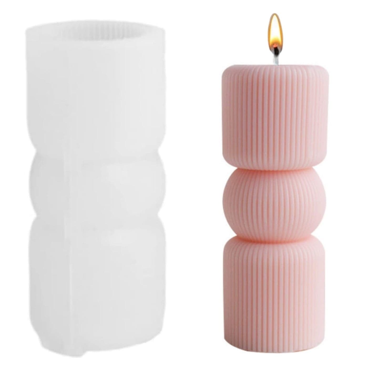 Shoppeecity Striped Ball Candle Molds I 3D Cylindrical Column Ribbed Striped Pillar Aesthetic Geometric Silicone Wax Mould I for DIY Handmade Ornament Aromatherapy Soap Resin Art Craft Making