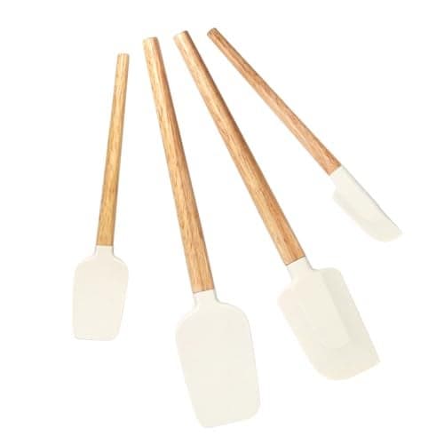 Silicone Spatula Set, Food Grade Rubber Spatula-4 Piece Nonstick Rubber Spatulas, Spoonula, Jar Scraper for Cooking, Baking, Mixing, Frosting - Heat Resistant Up to 600°F (Spatulas-Off White)