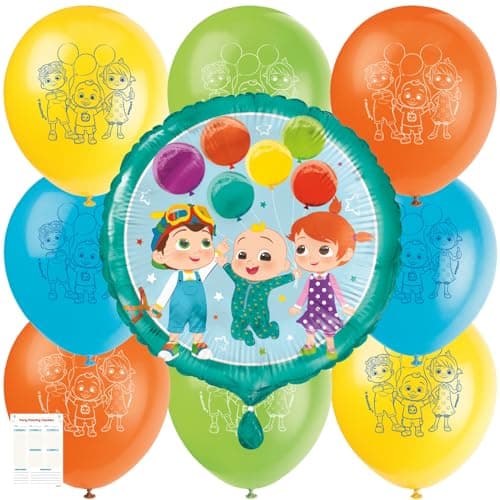 Cocomelon Balloons - Cocomelon Birthday Decorations - Bundle with 8 Latex and 1 Foil Balloons, Checklist - Party Supplies for 1st or 2nd Birthday