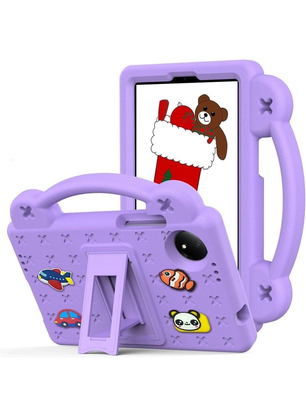 Kids Case for Xiaomi Redmi Pad SE 4G 8.7 inch 2024, EVA Silicone Shockproof Handle Kids Friendly Cover with Foldable Stand and Detachable Cartoon Doll for Redmi Pad SE 8,7 2024 - Light Purple