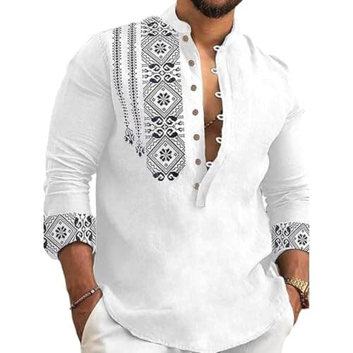 DEELMO Men's Cotton Blend Mandarin Collar Regular Fit Full Sleeve Casual Short Kurta, White, 2XL