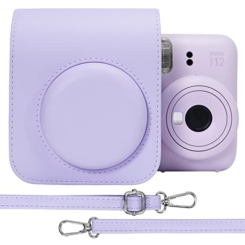 Aenllosi PU Leather Protective Case for Fujifilm Instax Mini 12/11 Instant Film Camera Travel Case,with Pocket and Adjustable Shoulder Strap(Lilac Purple,Case Only)