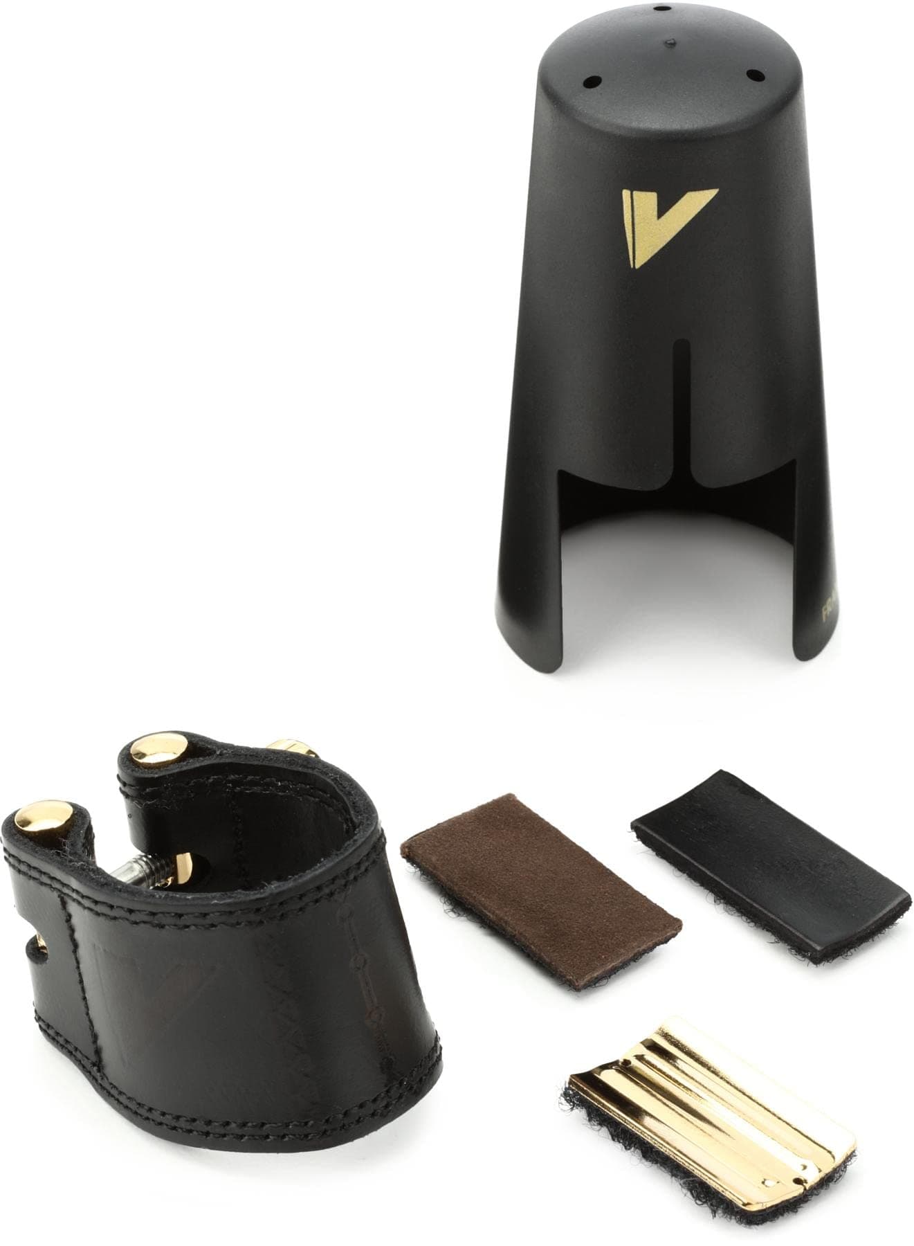 Vandoren LC27P Leather Ligature and Plastic Cap for Alto Sax with 3 Interchangeable Pressure Plates , black