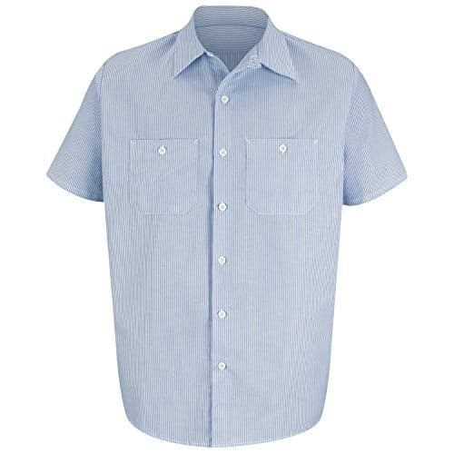 Red Kap Men's Industrial Stripe Work Shirt, Blue/White Stripe, Short Sleeve Small