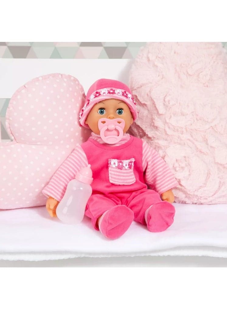 Bayer Design Soft-Bodied Baby Doll with Sounds & Sleeping Eyes, 15-Inch Pink, Includes Bottle & Pacifier