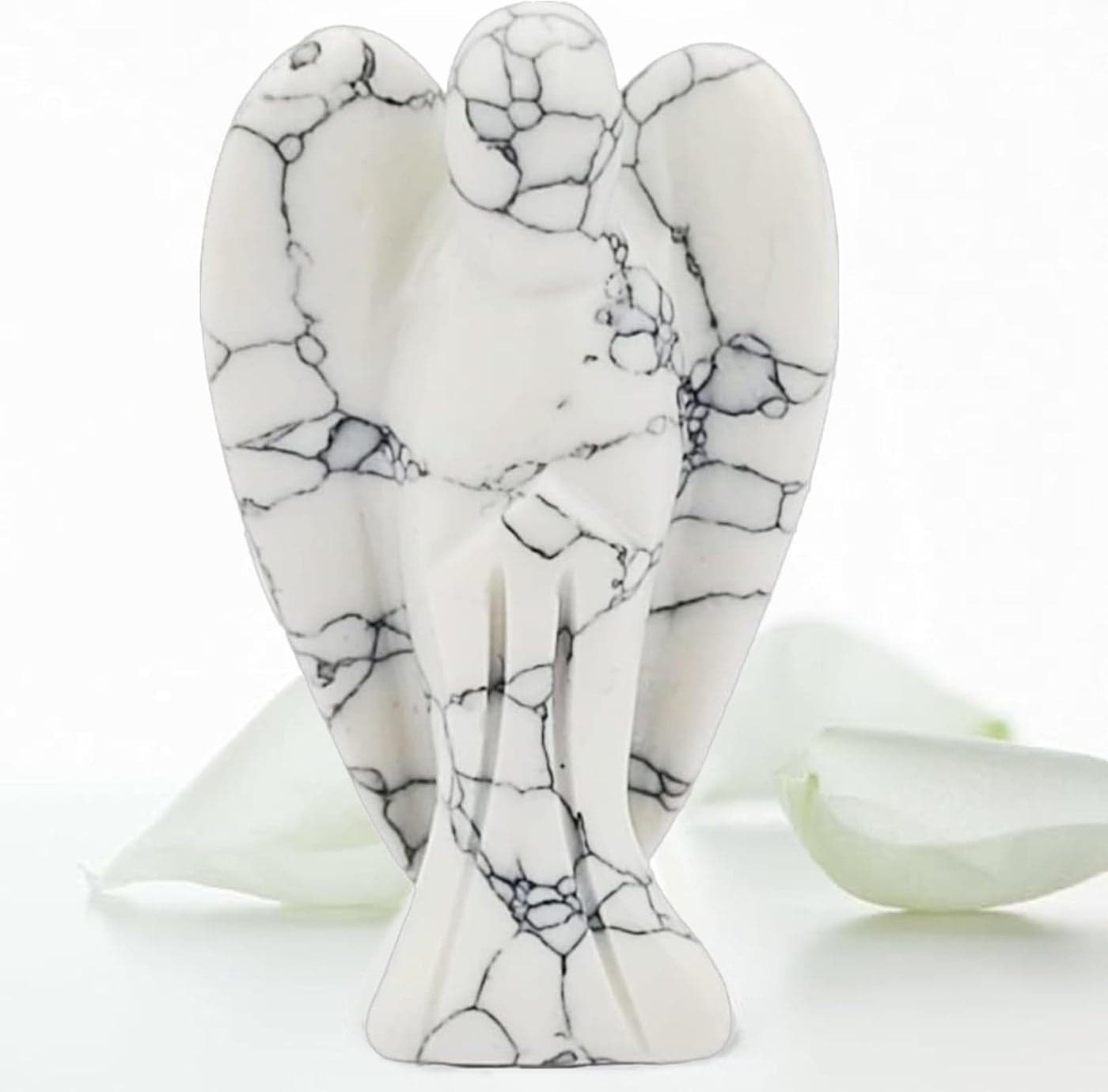 Pocket Guardian Angel with Serenity Prayer Card - White HOWLITE Natural Crystal Healing Stone Figurine - Gift for Yourselves and Your Loved Ones