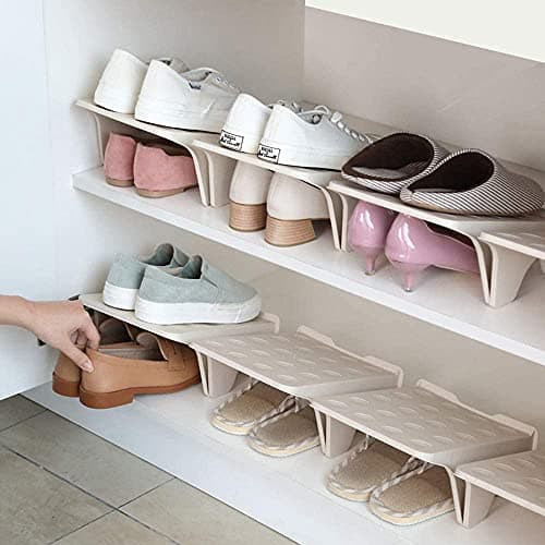 UNIQUE CART Shoe Organizer for Closet Adjustable Double Deck Plastic Shoe Rack for Space Saver | Shoe Holder Stand for Wardrobe Storage Shoe | Slots Organizer for Men & Women- Pack of 10