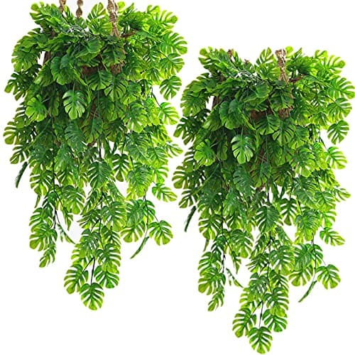CATTREE Monstera Leaves Artificial Hanging Vines 4 Pack Fake Ivy Tropical Leafs Green Leaf Plants Greenery Faux Vine Ivy Rattan Ferns for Wedding Garden Home Hawaiian Part Outdoor Dcor