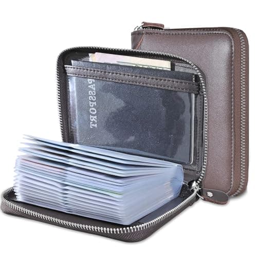 Large Credit Card Holder Wallet Genuine Leather Passport Holder 42 Card Slots (Coffee)