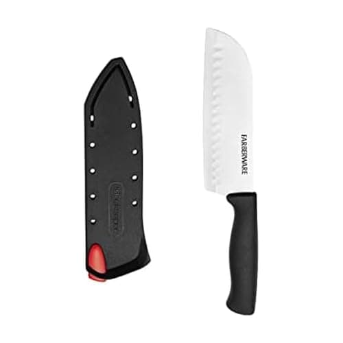 Farberware Edgekeeper 5-Inch Santoku Knife with Self-Sharpening Blade Cover, High Carbon-Stainless Steel Kitchen Knife with Ergonomic Handle, Razor-Sharp Knife, Black