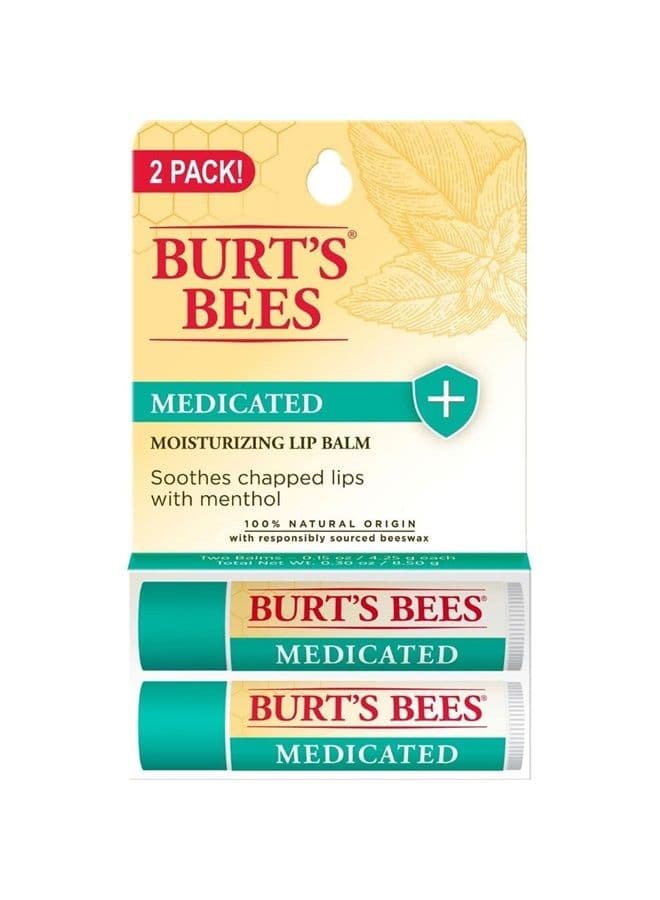 Medicated Moisturizing Lip Balm Twin Pack by Burts Bees for Unisex - 2 x 0.15 oz Lip Balm