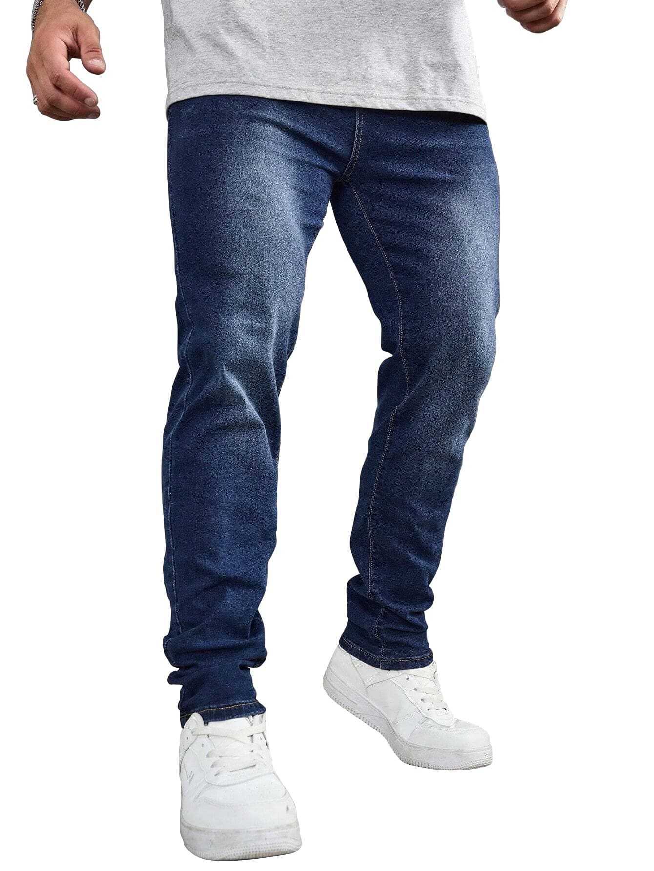 AVANOVA Men's Classic Dark Blue Gradient Casual Denim Jeans Tapered Straight Leg Long Distressed Light Jean Cargo, Straight-Leg Pant with Pockets (Jeans 249 Dark Blue-38)