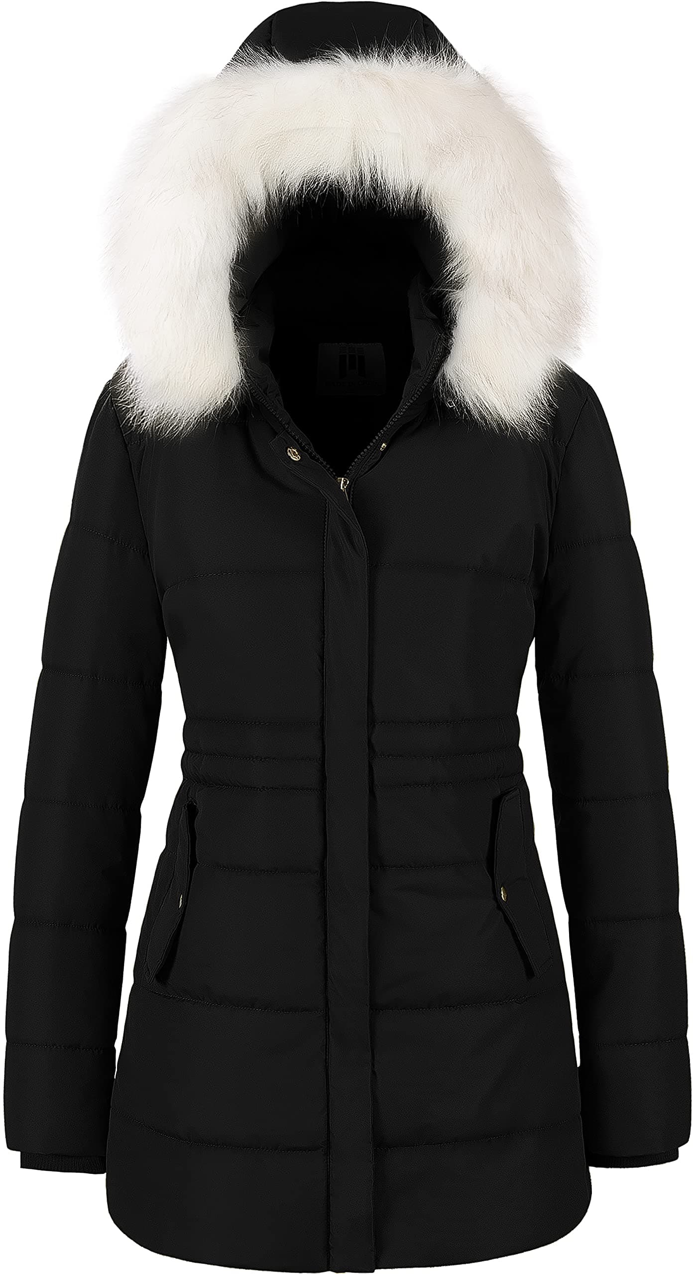 Chrisuno Womens Faux Fur Snow Coat Parka Puffer Ski Quilted Jacket With Removable Hood M Black