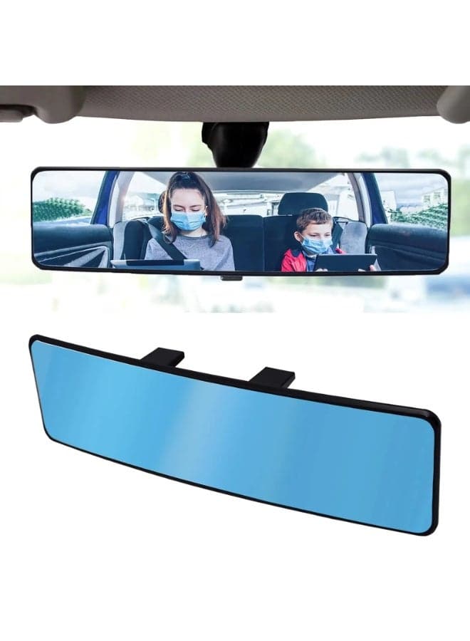 Curved Elimination Blind Spot Rearview Mirror, Universal 30cm Panoramic Rearview Mirror, Interior Clip-on Wide Angle Rear View Mirror to Reduce Blind Spot Effectively for Car SUV Trucks (Blue)