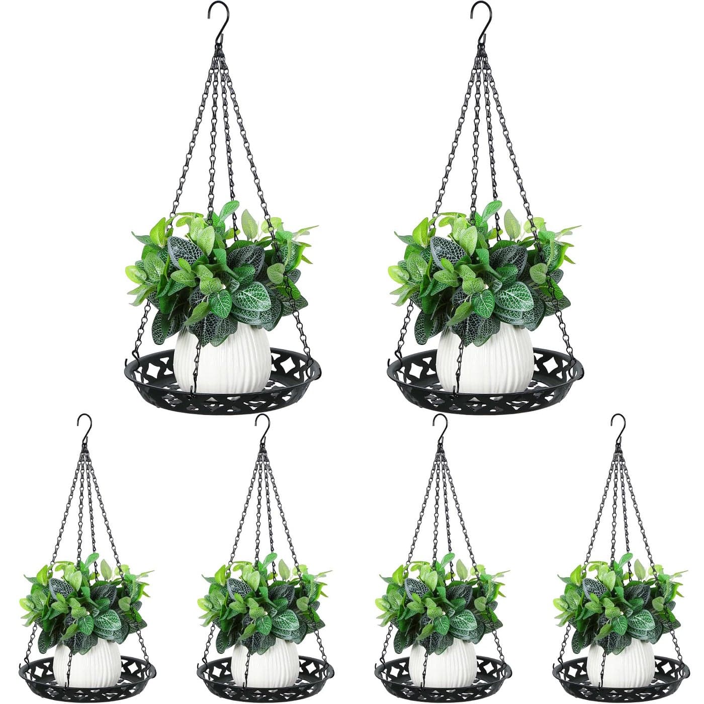 Enhon 6 Pack Metal Hanging Planter 12 Inch Indoor Outdoor Plant Hanger Classy Glossy Black Decorative Shelf for Window Wall Ceiling Home Decor