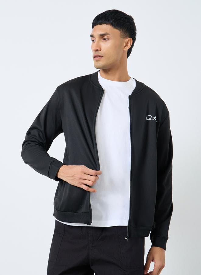 Take Two Men Black Text Print Bomber Jacket