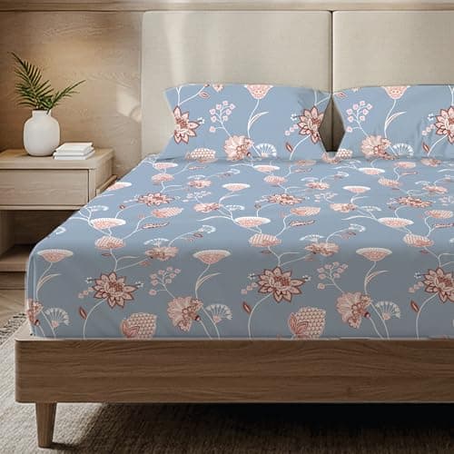 Urban Space Printed Bedsheet for Double Bed with 2 Pillow Covers, Glaced Cotton Microfiber Queen Size Bedsheet, Soft-Breathable Wrinkel Free Bedsheet (90 x 100 Inches - Orient Flowers)