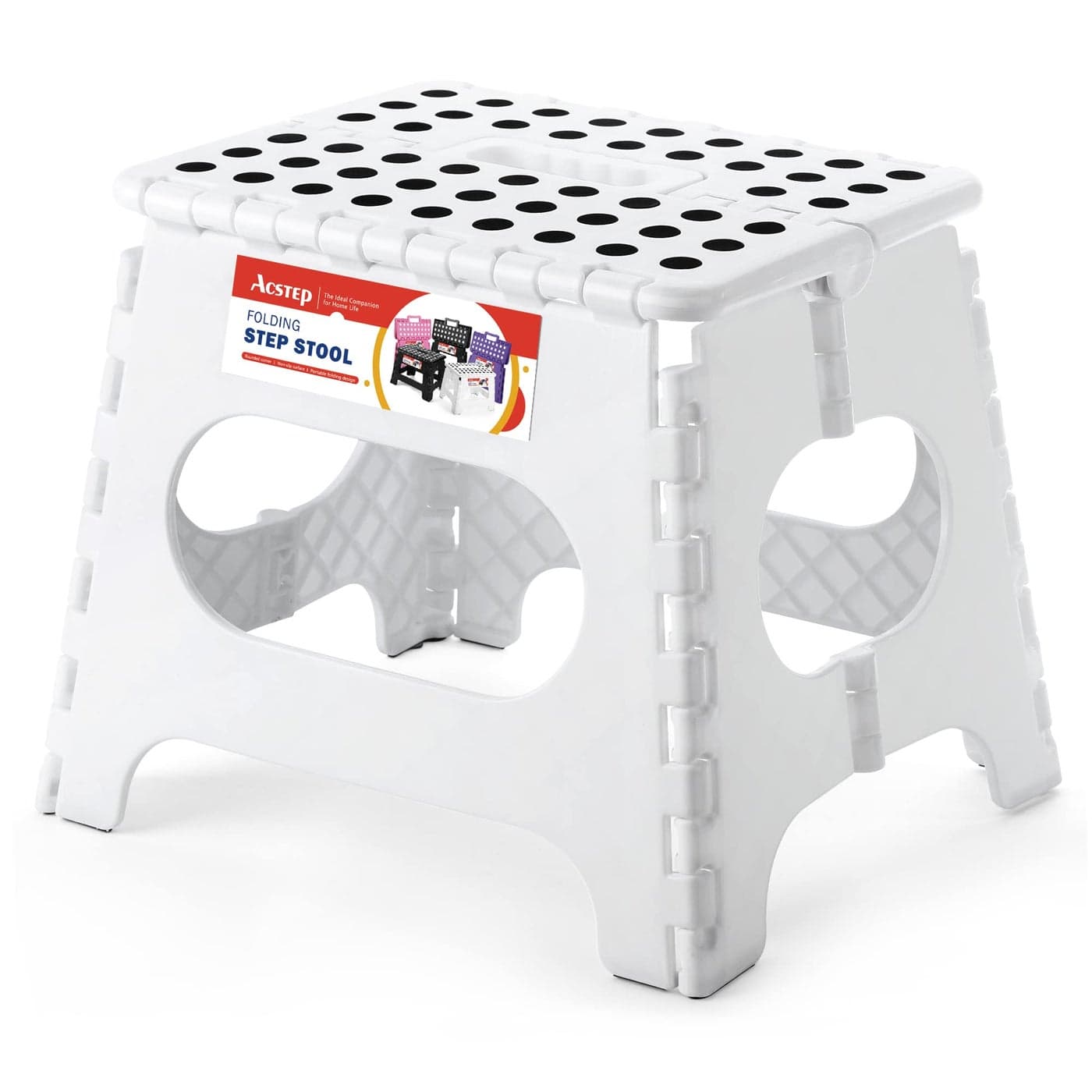 ACSTEP Folding Step Stool for Adults and Kids 11 Height Lightweight Plastic Stepping Stool Foldable Step Stool Hold up to 300lbs Non Slip Collapsible Stool White