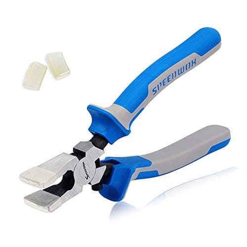 SPEEDWOX Glass Running Pliers with Rubber Tips for Glass Cutting 8 Inches Key Fob Pliers with Curved Jaws Heavy Duty for Stained Glass Work Mosaics Breaking Tool