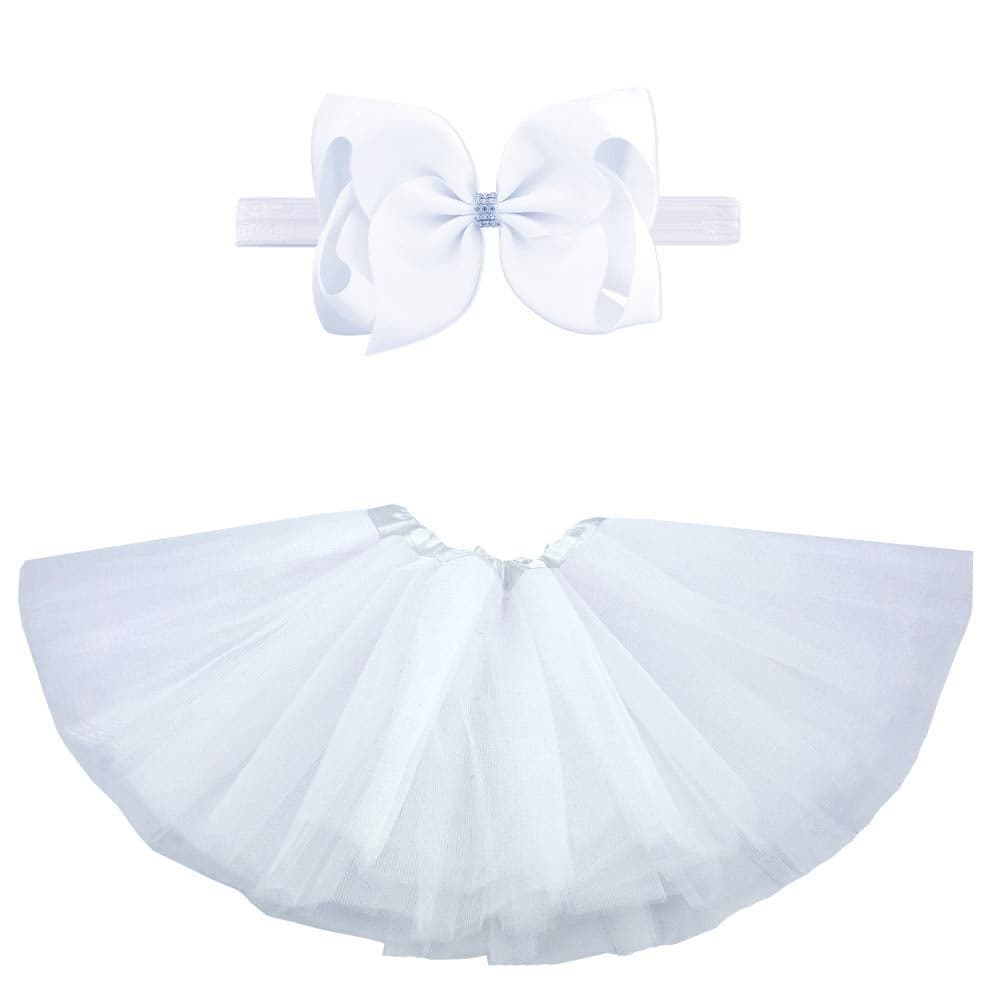 BGFKS 5 Layered Toddlers Tulle Tutu Skirt for Girls with Headband for Baby Girl 0 to 36 Months White L2436 Months