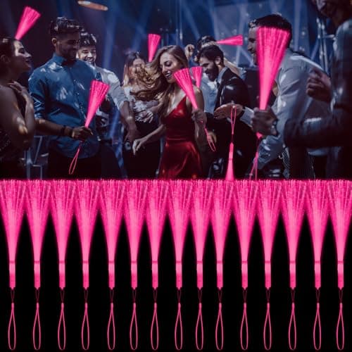 YOFOBU 30 PCS Pink Fiber Optic Wands Glow Fiber Wands Bulk LED Light Up Wands with 3 Flashing Modes LED Flashing Sticks for Halloween Christmas Valentines Day Wedding Gender Reveal Birthday