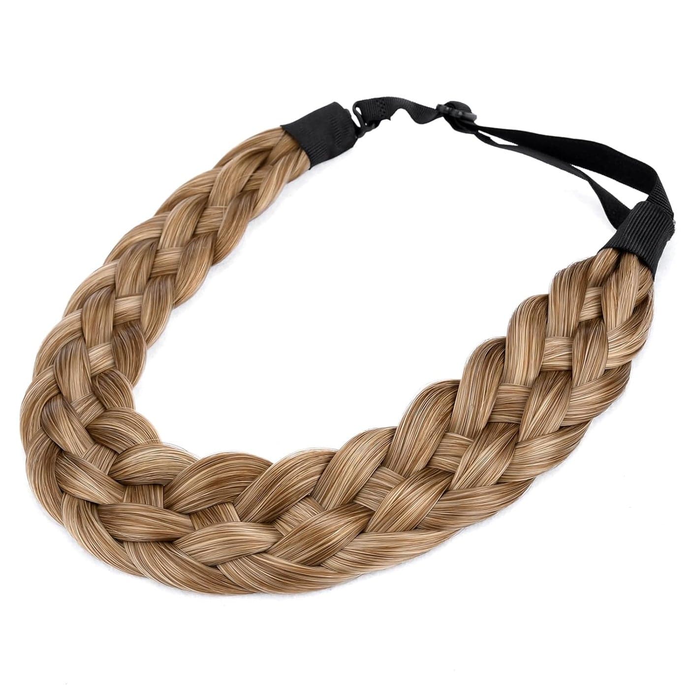 DIGUAN 5 Strands Synthetic Hair Braided Headband Classic Chunky Wide Plaited Braids Elastic Stretch Hairpiece Women Girl Beauty accessory 56g Caramel Brown
