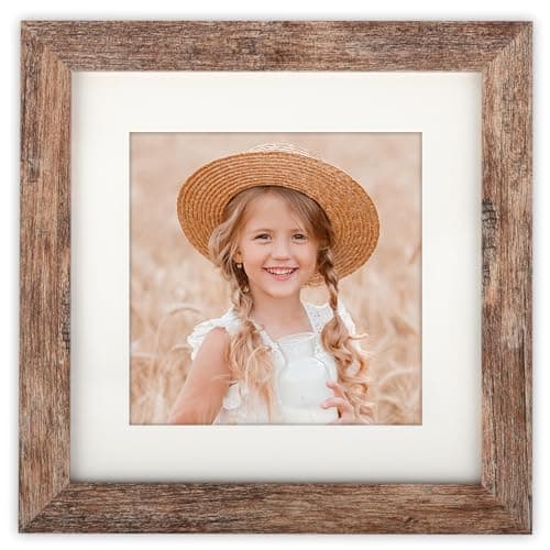 ORIVAN 6x6 Square Picture Frame Display Picture 4x4 with Mat or 6x6 without Mat Distressed Brown Wood Grain Photo Frame for Wall and Tabletop Decoration