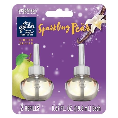 Glade PlugIns Refills Air Freshener, Scented and Essential Oils for Home and Bathroom, Sparkling Pear, 1.34 Fl Oz, 2 Count