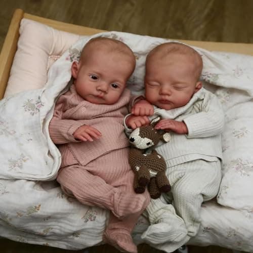 Anano Reborn Twins Boy and Girl 18Inch Realistic Silicone Baby Dolls Newborn Real Life Baby Doll Lifelike Twins Girl Sisters Reborn Babies Double Babys Dolls Boy Awake Sleeping