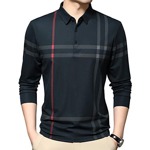 Womleys Mens Casual Striped Long Sleeve Collared T Shirt Polo Shirts (Green, X-Small)