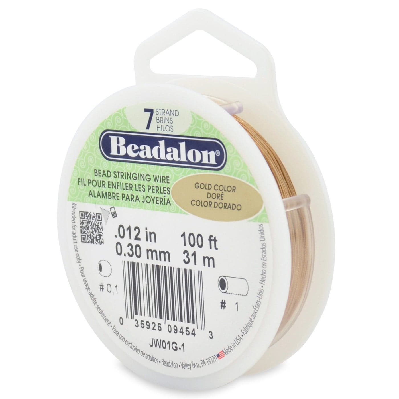 Beadalon 7 Strand Bead Stringing Wire 0012 in 030 mm Gold Color 100 ft 31 m