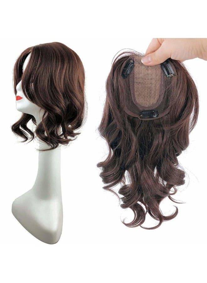 Natural Wavy 14" Middle Part Hair Topper 10x13cm Mixed Hair Clip in French Style Wig Light Brown