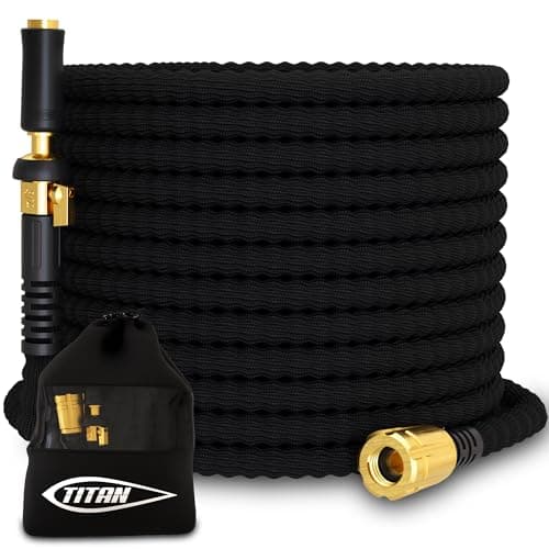 TITAN Flexible Garden Hose 10FT – Ultra Lightweight, Heavy Duty Water Hose with Brass Fittings & Jet Nozzle – Kink-Free, Non-Expanding, Durable Fabric Hose for Yard, Lawn, Car Wash, Outdoor Use