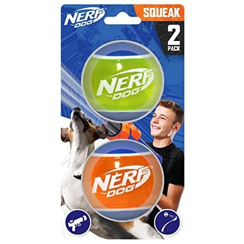 Nerf Dog Rubber Tennis Ball Squeak Toy Durable WaterResistant 25in 2 Pack