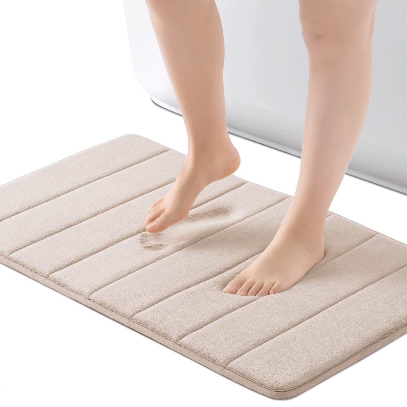 ROSMARUS Memory Foam Bath Mat 17 x 24 Water Absorbent Shower Mat Thick Bath Rugs for Bathroom Non Slip with PVC Backing Ultra Soft Bathroom Rugs for Floor Tub Ltbrown