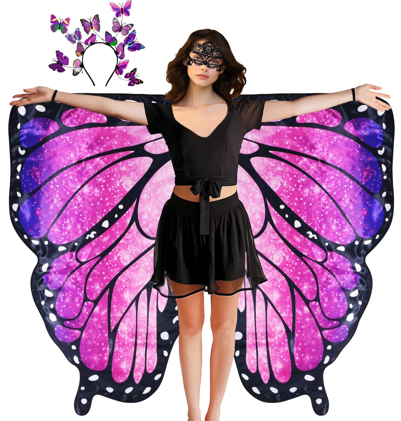 D.Q.Z Double Sided Women Butterfly Wings Costumes for Adults Fairy Festival Dress Up with Headband Halloween Party (Elegant Purple)