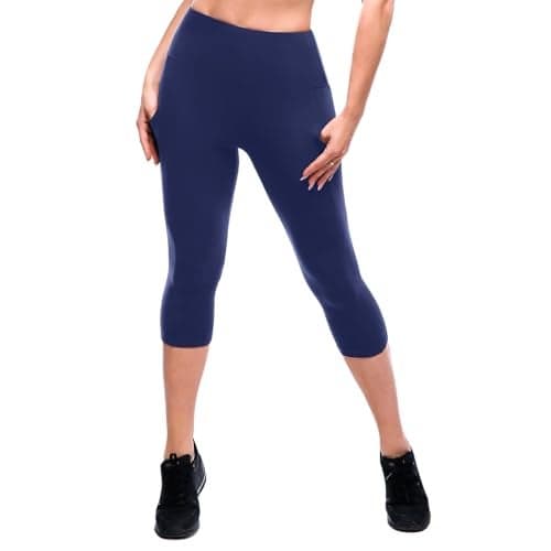 SINOPHANT High Waisted Leggings with Pockets Women, Full Length Capri Buttery Soft Stretchy Yoga Pants(Capri Navy,L-XL)
