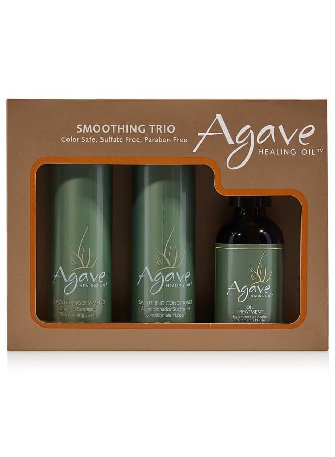Agave Smoothing Haircare Trio with Shampoo, Conditioner & Healing Oil Treatment Hydrating & Frizz Control 3 fl oz/2 fl oz