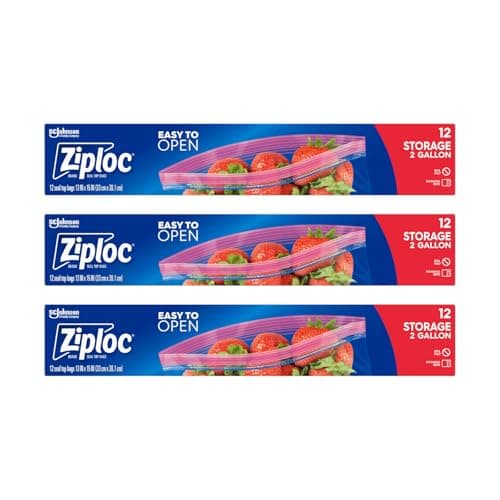 Ziploc Double Zipper Storage Bag 2 Gallon Jumbo 12Count Pack of 3