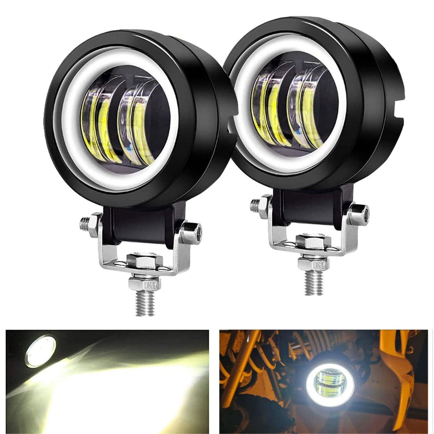 Kairiyard 3inch LED Motorcycle Driving Lights 60W 6000K Auxiliary Spotlights with DRLAngel Eye Off Road Light Pod 6000lm LED Fog Work Light for Motorcycle Truck SUV UTV ATV Tractor 2Pcs
