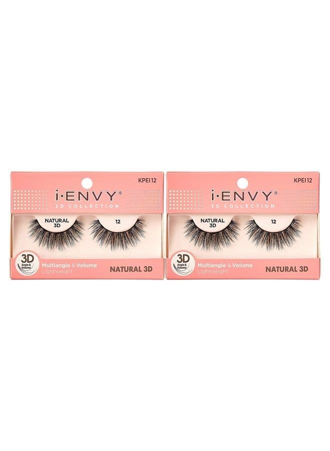 iEnvy Natural Eyelashes Lightweight False Lashes Multiangle and Volume 3D Natural Strip Lashes (2 Pack)