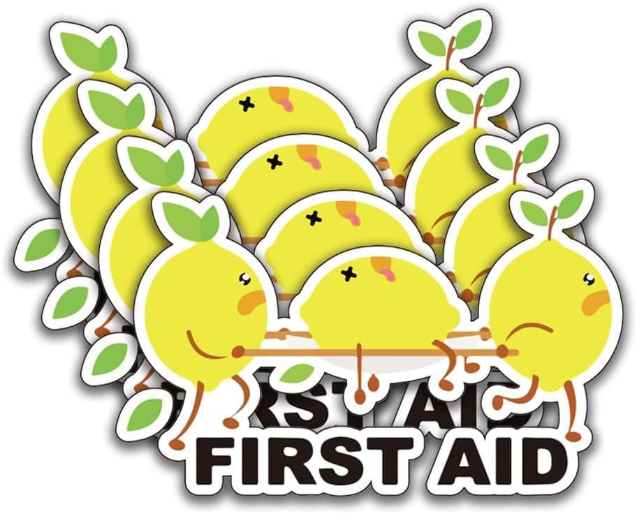 Funny Cute Design First Aid Decals 4Pack 4 Inches Strong Adhesive Durable Waterproof Perfect for First Aid Boxes Emergency Kits Medical Supplies