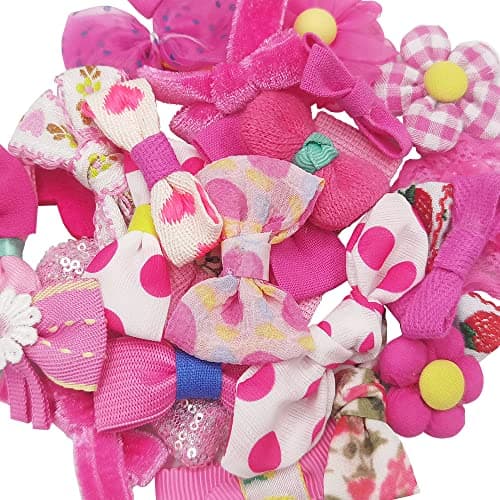 Chenkou Craft Mix Bulk HotPink Random 20pcs Fabric Ribbon Flowers Bows Craft Wedding Ornament Appliques HotPink