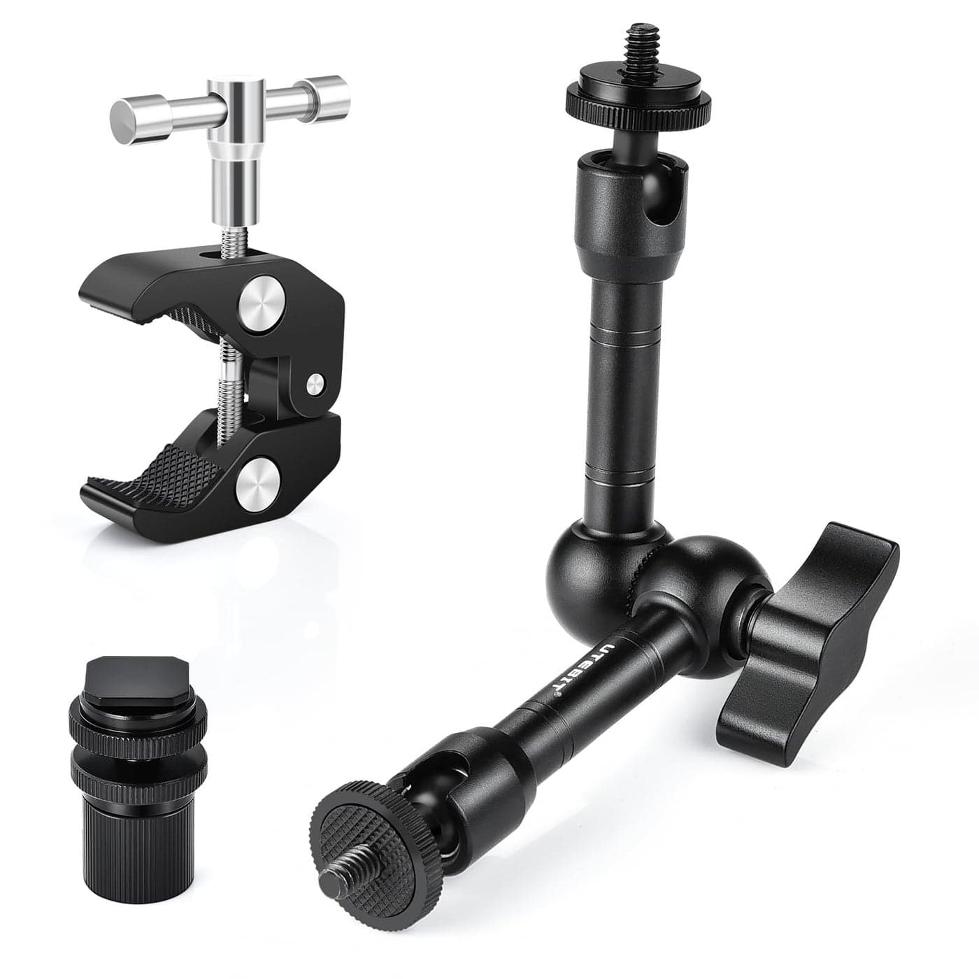 UTEBIT Adjustable Magic Arm with Super Clamp,9 inch with 1/4" and 3/8" Thread,Articulating Arm Clamp Friction Power Arm Crab Screw Kit for LCD Monitor, LED Light, Flash Light, Camera Rig