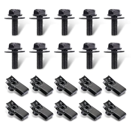 UGSHY 20 PCS Automotive Body Bolt and U-nut Clamp Kit, Hood Guard Spiral, Bumper Fender Liner Push Pull Metal Rust-Resistant U Retainer, Universal for Most Cars Fastening Accessories (Black)