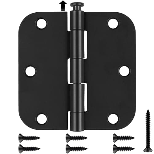 Estmoon 50 Pack 3.5 x 3.5 Inch Rounded Door Hinges Matte Black, 5/8" Radius Interior Hinges Heavy Duty Bifold Residential Hinges for Bathroom/Bedroom/Exterior/Internal Door, 6 Holes