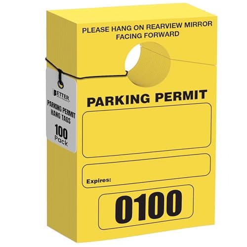 Better Office Products Parking Permit Hang Tags, 100 Pack, Temporary Parking Passes, Bulk Pack, Custom Passes Numbered 1-100, 3.15" x 4.75" Placards for Rearview Mirror(Yellow)