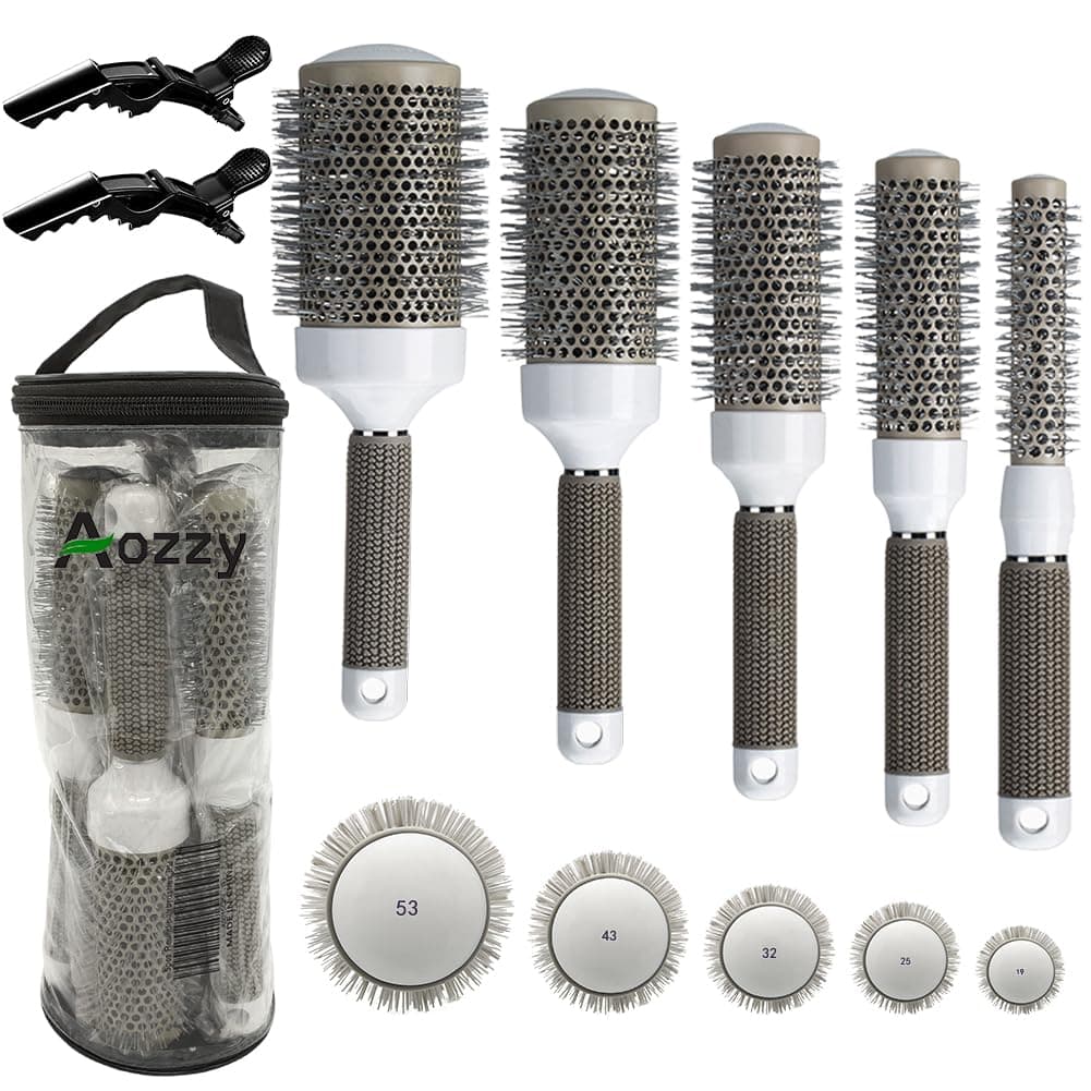 Round Brush Set for Blow Drying Curling Professional Ceramic Ion Thermal Barrel Brush Leaves Hair Shiny Heat Styling Brush 5 Different Sizes Works Very Well with The Blow Dryer