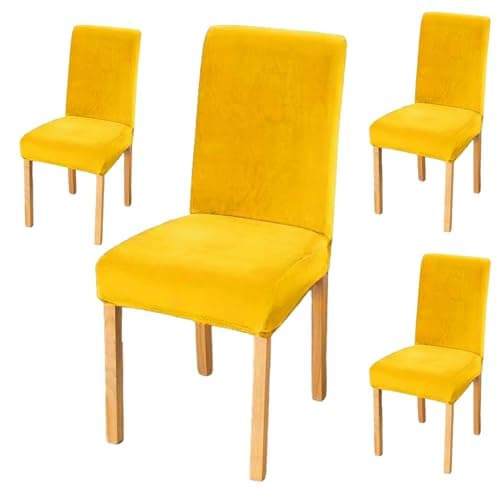 Styleys Velvet Dining Chair Covers Stretch Chair Covers for Dining Room Chair Protector Covers Slipcover Chair Covers (Pack of 4, Yellow, VEMC8)