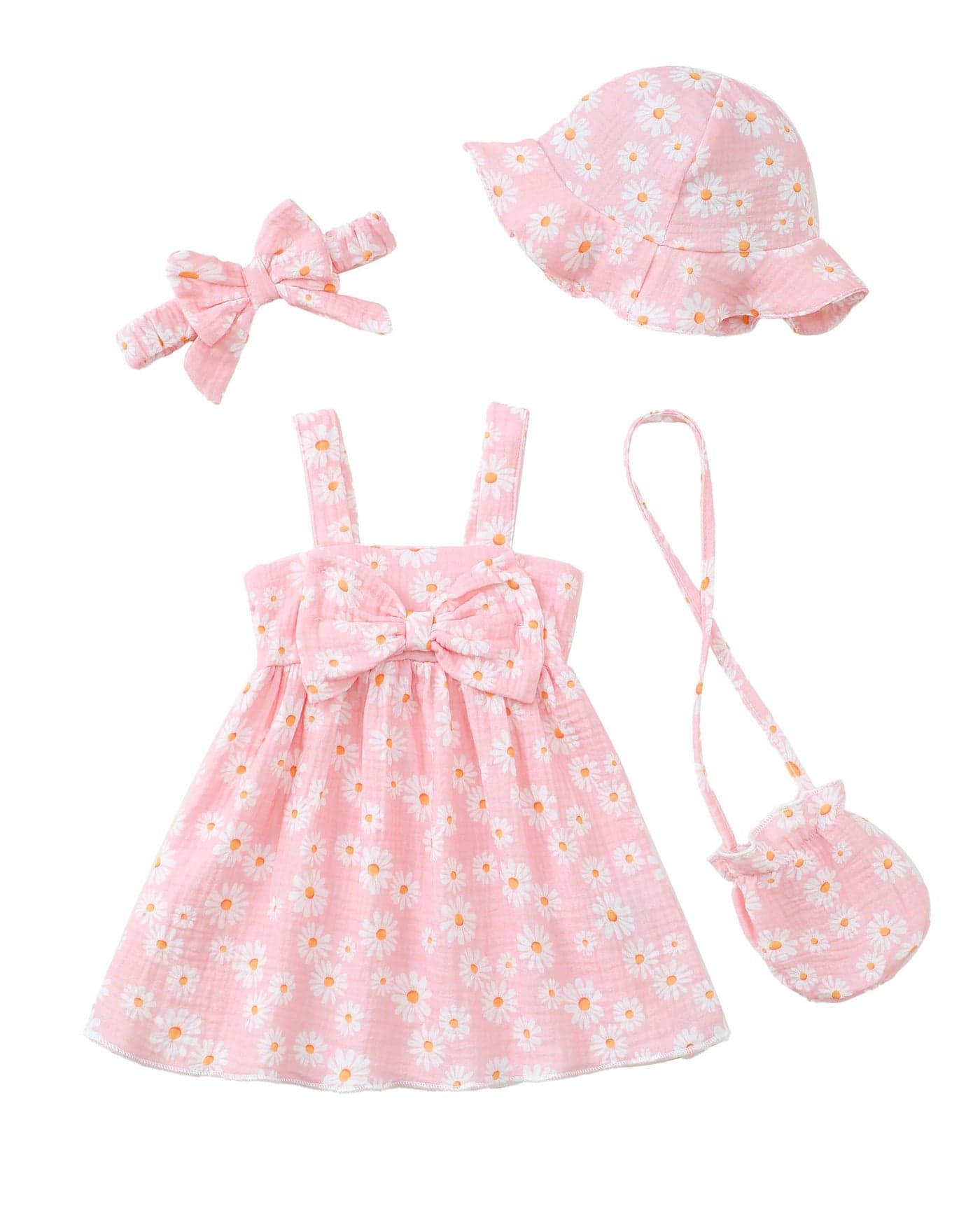 18 Month Girls Dresses Sleeveless Causal Summer Dress Toddler Girl Clothes 18-24 Months Big Bow Pink Daisy Flower Sun Dress with Hat Cute Floral 24 Month Girl Outfits